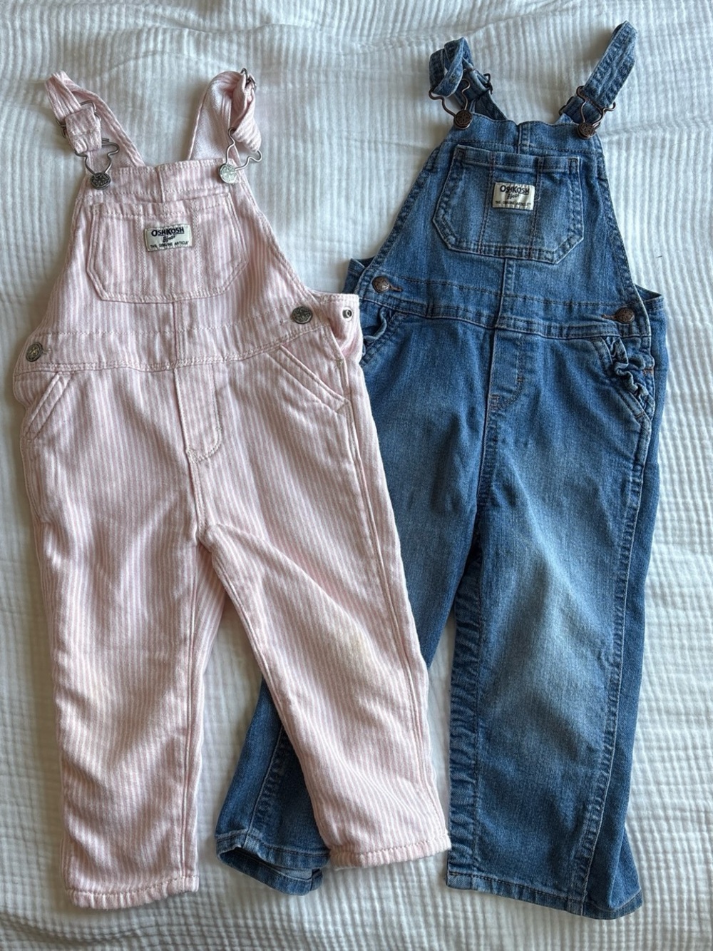 OshKosh B'gosh Pink Striped & Blue Denim Overalls